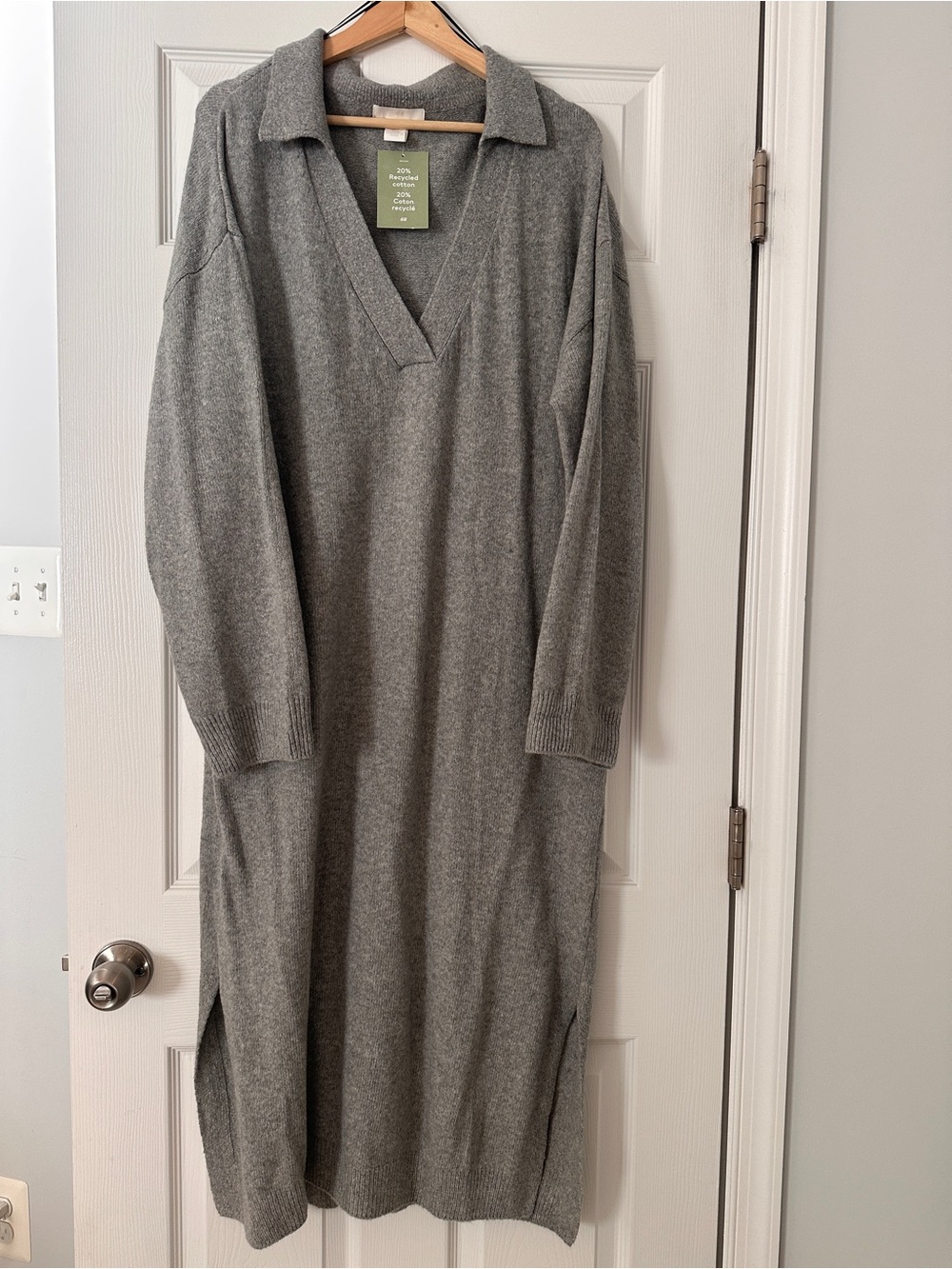 H&M Grey Collared V-Neck Sweater Dress